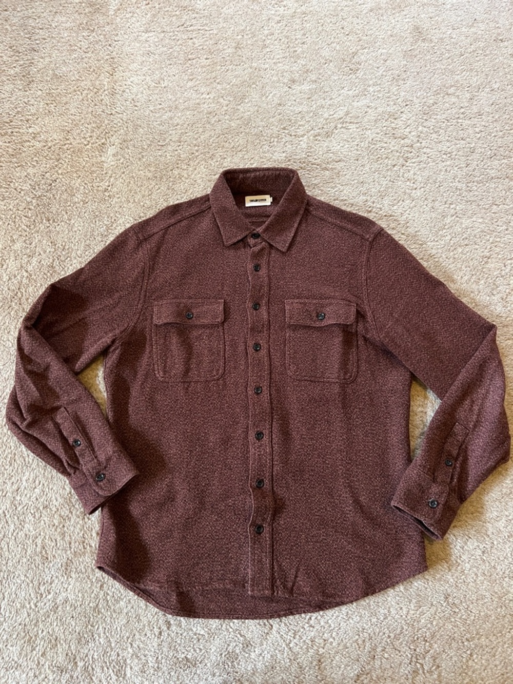 Taylor Stitch The Ledge Shirt in burgundy linen tweed
